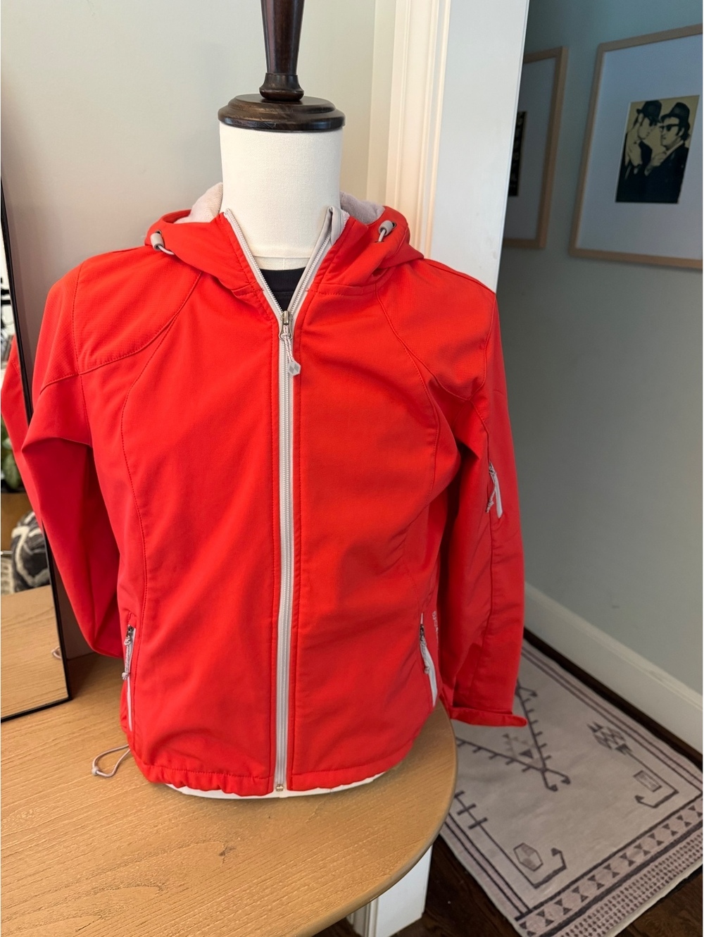Women's Red Softshell Utility Jacket with Hood